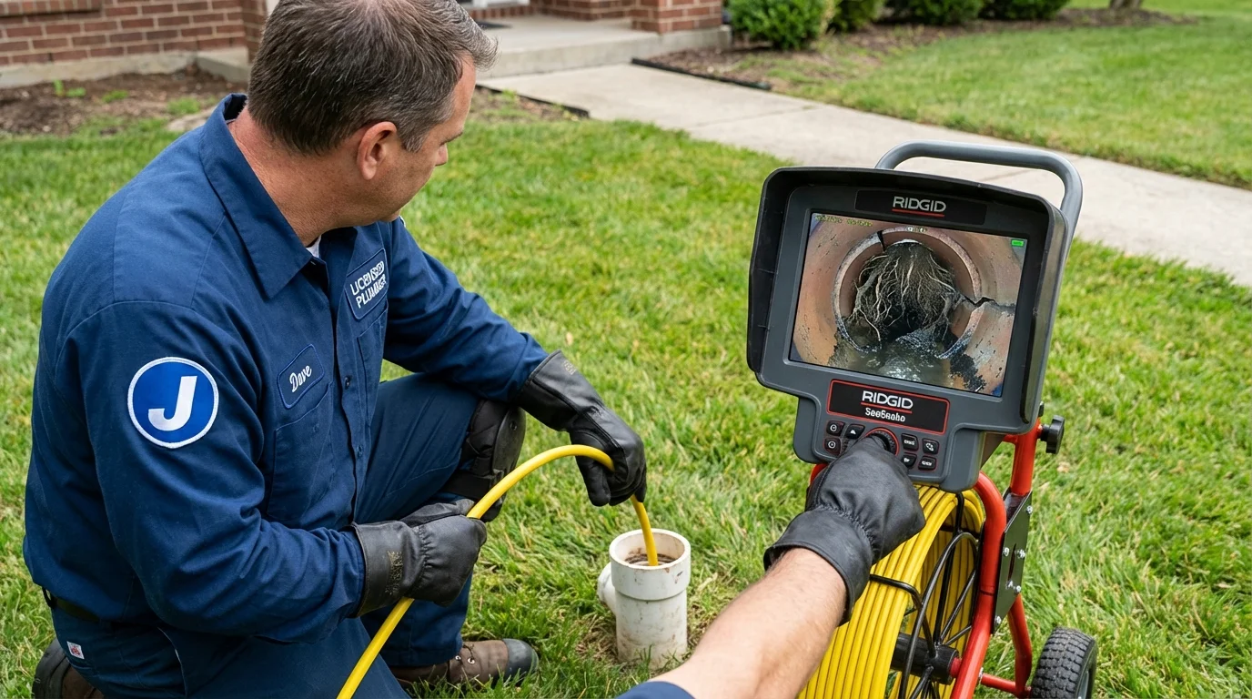 Sewer camera inspection being performed by Johns Plumbing LLC in London