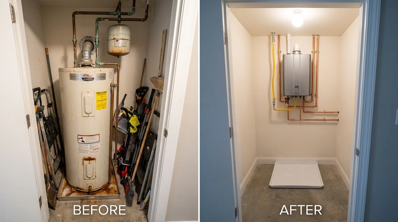 Tank water heater versus wall-mounted tankless unit comparison for London, AR homeowners